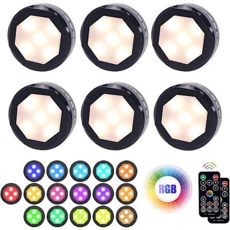 Lys med fjernkontroll, trådløs fargeskiftende dimbar under skapbelysning, batteridrevet påklistret lys med timing, under benklys for skap