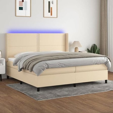 Maison Exclusive - Sengebund med lameller madras LED Creme 200x200 cm Stof