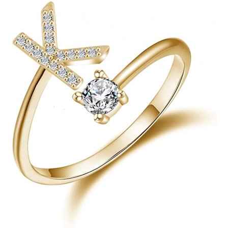 JUSTUP Initial Letter Ring for Women Girls Gold Plated Stackable Alphabet Rings with Initial Adjustable Crystal Inlaid Initial Rings Bridesmaid Gift(G