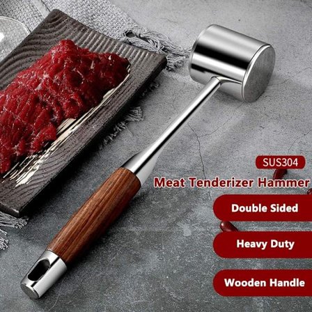 Dubbelsidig köttmörare i rostfritt stål, halkfritt handtag, tål diskmaskin för köksredskap