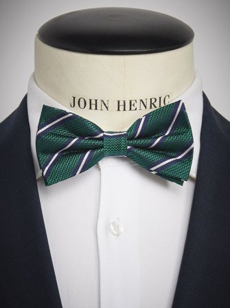 John Henric Men's Grün Gestreifte Fliege Size Pre-tied