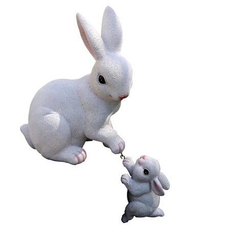 Mor og baby kanin statue, harpiks dyrefigur til have, terrasse, græsplæne, dekoration