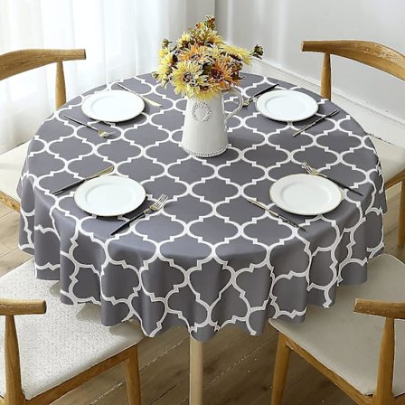 Wekity Duge til runde borde Vandtæt Satin Resistent Vaskbar Spisebord Beskytter Til Ferie, Fest, Grå Og Hvid, 60 Diameter