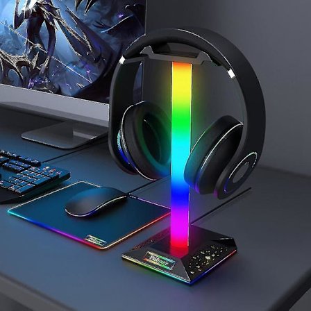 RGB Gaming Hörlursställ USB-Port Touch Kontroll Strip Ljus Skrivbord Gaming Headset Hållare Hängare Asl
