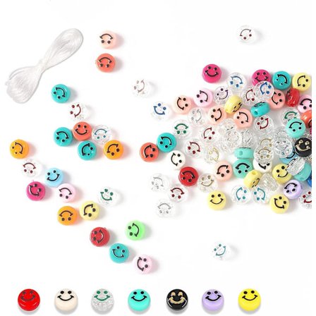 Smile Perler - 100 stk. Smile Perler, Transparente Elastiske Linjer Akryl Smile Perler, Blandede Farver Smile Perler Smykkeproduktion