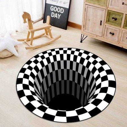 3D Rund Matta Svart Vit Illusion Matta, halkfri dörrmatta för heminredning Matta (60cm)