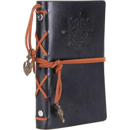 Lærskinn skrivejournal notatbok, 7 tommer vintage nautisk spiral tom streng dagbok notatblokk skissebok reise å skrive i, kaffe