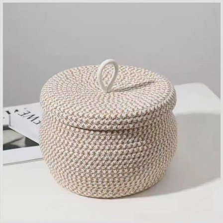 Förvaringskorg Bomullsrep Vävda med Lock Dammtät Förvaringslåda Korg - Liten