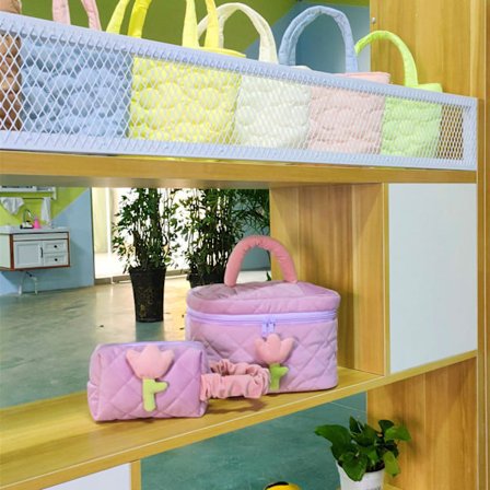 Kosmetikkveske i kordfløyel med stor kapasitet, tulipanmønster, bærbar toalettmappe for jenter, tarolilla