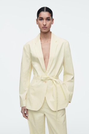 COS Women's Tie Waist Cotton Blazer in Yellow