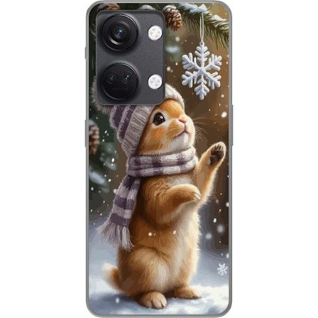 Kompatibelt Mobildeksel til OnePlus OnePlus Nord 3 Vinterkanin med lue og skjerf som beundrer en snøflak, et varmt og sjarmtfullt vintermotiv fylt av