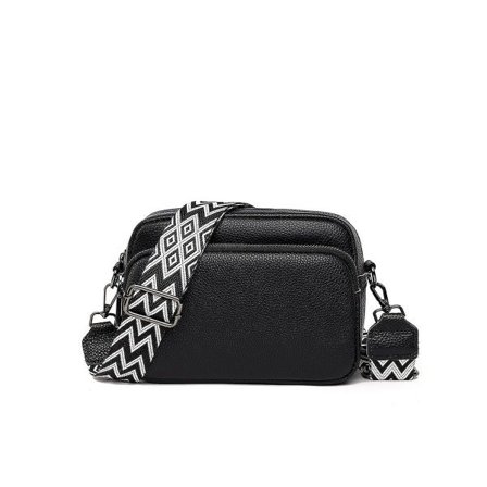 Lille Crossbody-taske i læder til kvinder, skuldertaske med lynlås, sort
