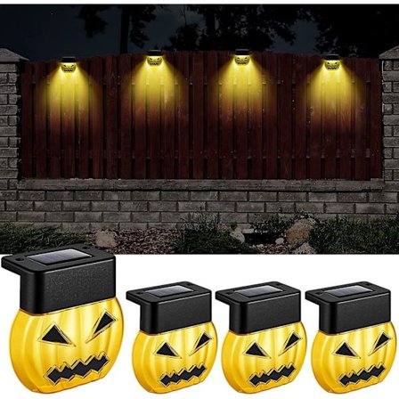 4 Pack Outdoor Solar Lights, Led Garden Solar Lamp, Waterproof Solar Pumpkin Deck Lights Fence Lights Lantern For Halloween Garden Steps Stairs Balcon