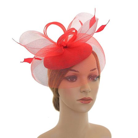 TG Tea Party Hårpynt Blomform Nettgarn Vintage Multipurpose Fjer Hårpynt til Cocktailparty Rød