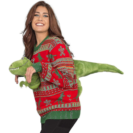 3D Julnisse Plysj Fancy Julebgenser Julgenser Julegave Stygg Julegenser Tyrannosaurus