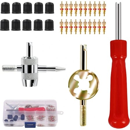 33-delt Dekkventil Reparasjonsverktøy, Inkluderer Ventilkjerner, Ventilhetter 1 stk Med Hovedventilkjernefjerner, Dobbelthodeventilverktøy, 4-veis...