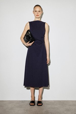 COS Ruched-Waist Cotton-Jersey Midi Dress in Blue - Women