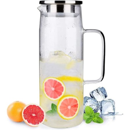 Borosilikatglas Vattenkanna Juicekanna Karaff med Lockborste för Varmt/Kallt Vatten Is-te 1200ml