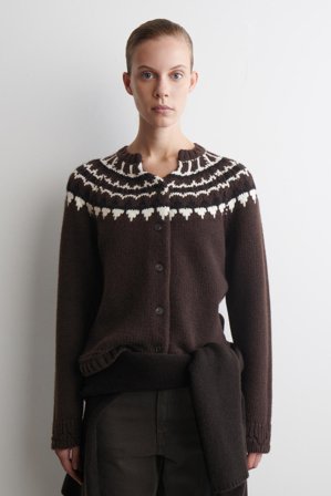 COS Women's Fair Isle Wool Cashmere Cardigan Sweater in Brown