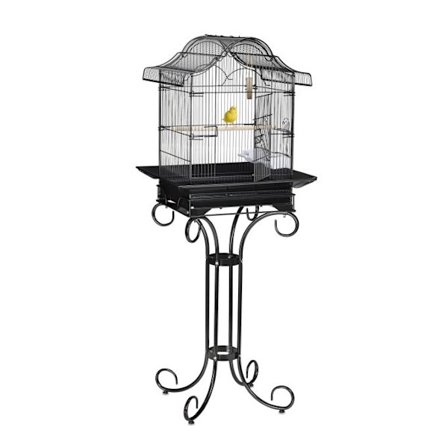 Svart fågelbur med stativ