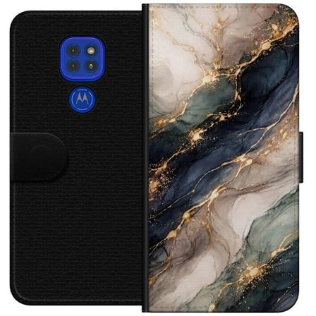 Kompatibelt Lommeboketui til Motorola Motorola Moto G9 Play Luksuriøs abstrakt marmor kunst i svart, hvitt og gull med elegante linjer, eksklusivt de