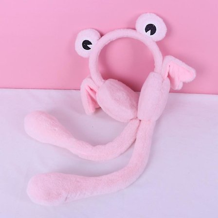 Plysj ørevarmere frosk, bevegelige ører ørevarmere pannebånd vinter varm ørebeskyttelse(rosa)