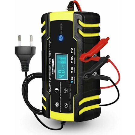 Bilbatterilader, 12V 8A, 24V 4A Bilbatterilader, Automatisk Smart Trickle-lader med LCD-berøringsskjerm for biler, motorsykler (6Ah til 150Ah 