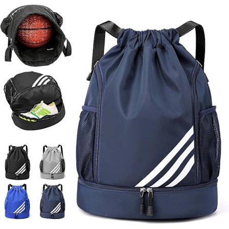 Sportssekk med snøring, stor treningsbag med skofag, vanntett nylon snorpose for yoga, trening, shopping (grå)