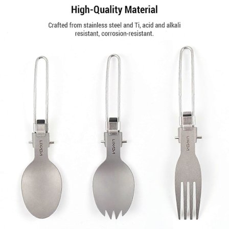 Camping Sked Gaffel Combo Ti Sallad Lättvikt Kompakt Camping Bestick Rostfritt Stål och Ti Syra
