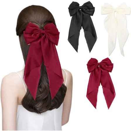 3 kappaletta hiuspinniä satiininauhalla, iso rusettihiuspidike