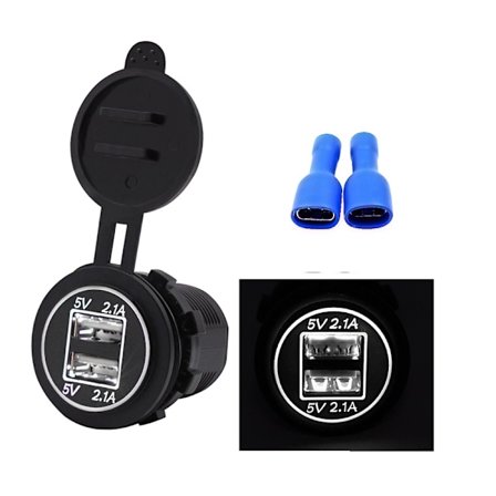 Bil-, motorcykel-, husbil-, båt-, 4.2A bil-laddare, dubbla USB, bil-laddare med dubbla öppningar för mobiltelefon, modifierade tillbehör (vitt ljus),