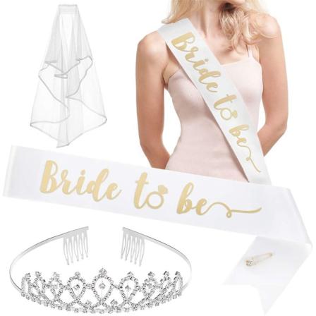 Bachelorette Party Brud Til At Være Dekorationer Kit - Bridal Shower Dekorationer | Sash Til Brud, Rhinestone Tiara, Slør + Bride Tribe Tatoveringer