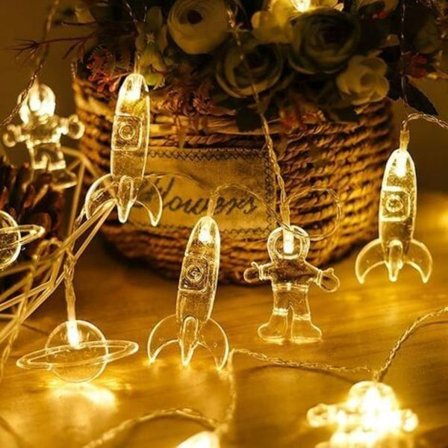 LED-lyslenke, barneroms LED-lyslenke med astronaut-romskip-rakettanheng (varm hvit, 3M 20LED)