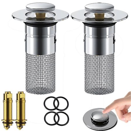 2-pak Pop-up Afløbssi til Vask, Badeværelsesafløbssi Hårfælde, Universal Badeværelsesafløbssi med Aftagelig Rustfri Si