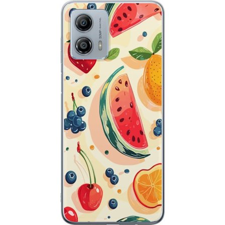 Kompatibel Mobilcover til Motorola Moto G53 Legesyg frugtillustration med vandmelon, citrus, jordbær, kirsebær og bær