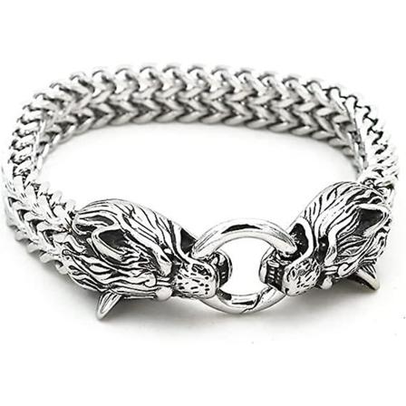 Viikinkisusipään rannekoru miehille, ruostumaton teräs, kuninkaan ketju, norjalaiset korut, moottoripyöräilijän amuletti, Odinin susirannekkeet 23CM