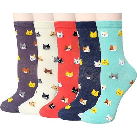 Koselige 5 par dame sokker med morsomme søte dyr, katte og hundesokker, gaver til kvinner
