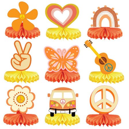 [NT]9 stk Hippie-tema festdekorasjon for barns bursdag honeycomb borddekorasjon