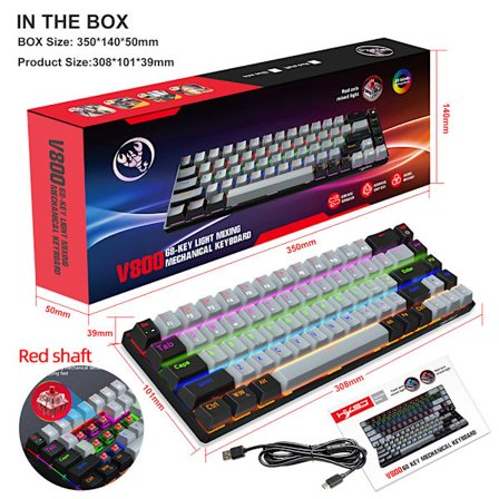 Mekaniskt Gaming Tangentbord Blå/Röd Brytare 68 Tangenter USB Kabelanslutet Gaming Tangentbord med 20 RGB Ljuseffekter Skrivbords PC Gamer