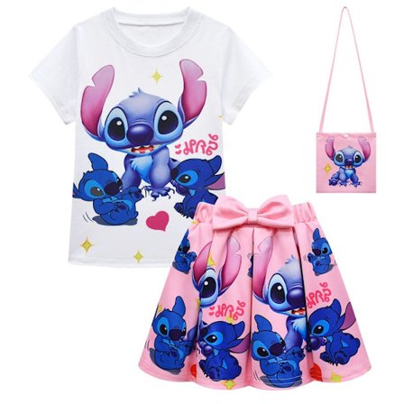 Lilo & Stitch Cosplay Tyttöjen Asu Paita Hame Laukku Prinsessa Mekko Lasten Vaatteet Vaatteet Pinkki-Xin