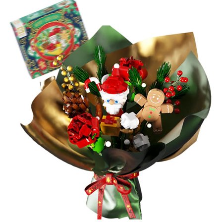 Julebukett byggeklosser med en skjult musikkboks, Rose Santa Claus (882 stk)