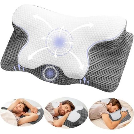 Ergonomic Neck Pillow, Memory Foam Pillow for Side, Back and Stomach Sleepers, 60 x 34 x 10/13 cm
