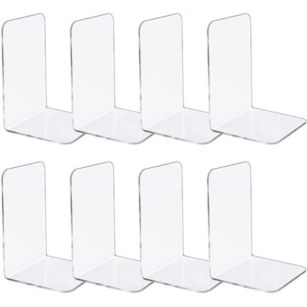 8pcs Bookends, Clear Acrylic Bookends For Shelves, Plastic Bookends For Home