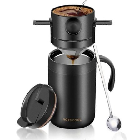 Bärbar kaffebryggare för camping med kaffemugg i rostfritt stål + kaffefilter, för resor, camping, kontor, vandring js