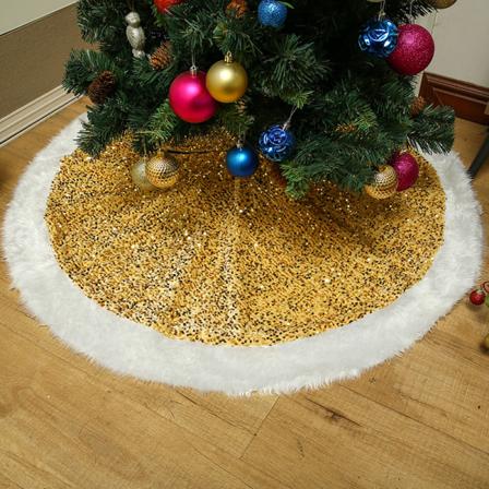 Julgranskjol 120cm, julgranskjol i guld med paljetter, plysch tjock julgransmatta, julgranskjol Juldekoration, högtidsfest