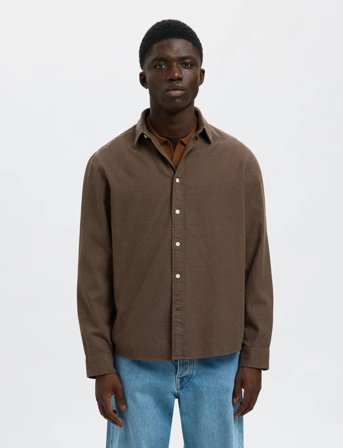 Selected Slmregclaus Noah Brush Twist Sht Ls Noos - Brown - S