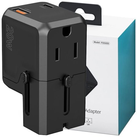 Choetech PD6038 USB-C USB-A PD 20W reiselader USA EU UK AU - Svart