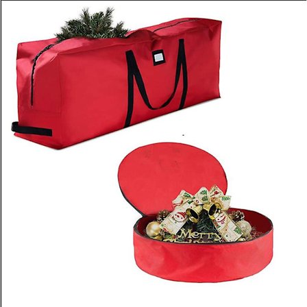 Oppbevaring for julepynt (rødt sett med 2 deler), julekuleoppbevaringsboks med skillevegger, stor oppbevaringspose for juletre, julekransdekor Gar