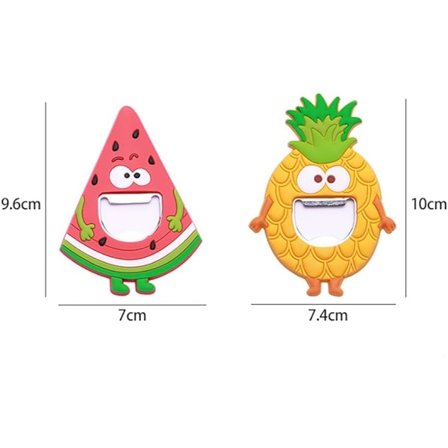 Två kylskåpsmagneter, i form av ananas och vattenmelon