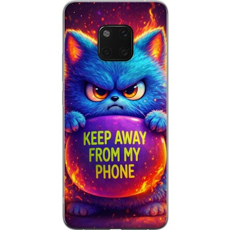 Kompatibelt Mobildeksel til Huawei Huawei Mate 20 Pro Sinna lodne blå katt med teksten "Hold deg unna telefonen min" i neonfarger og ildlignende effe